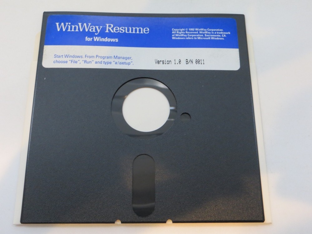 5.25" Floppy Disk WinWay Resume Version 1.0 for Windows 1992 computer program