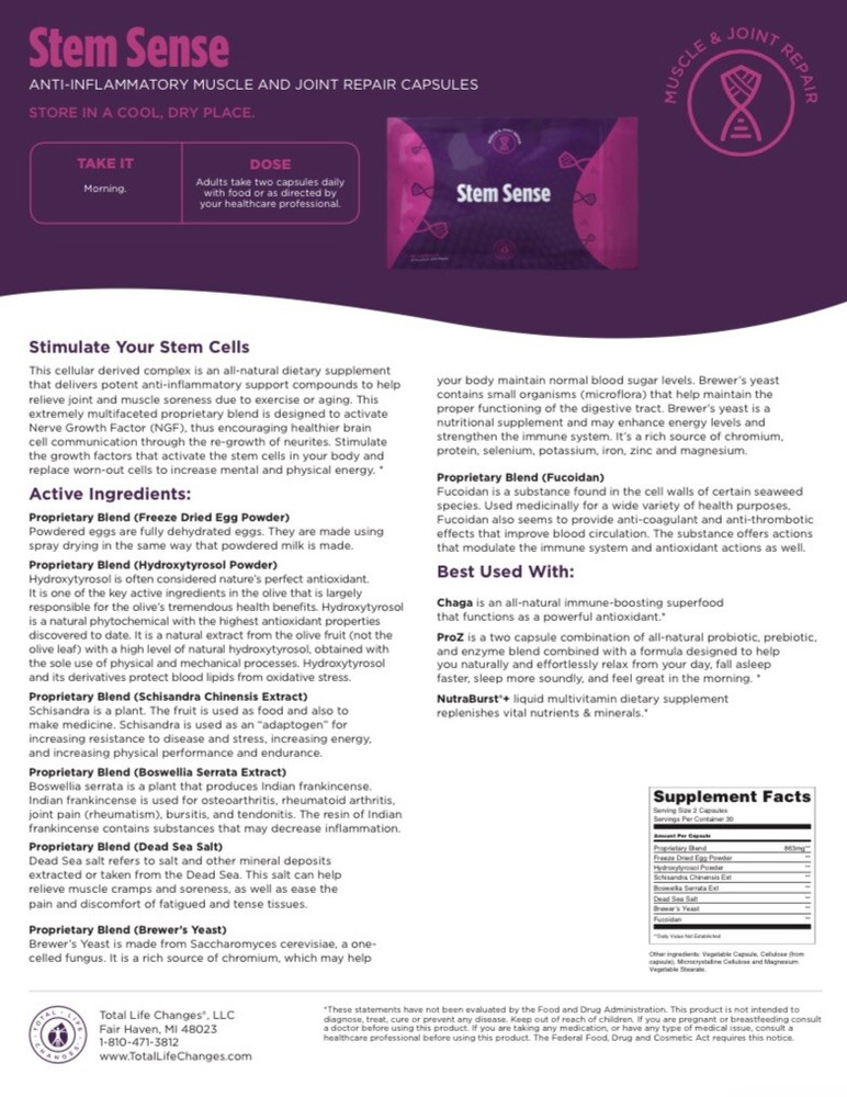 Total Life Changes TLC STEM Sense, Stem Cell Supplements 60 Capsules