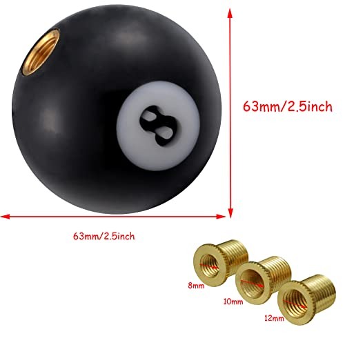Round Ball Shift Knob, Gear Shifter Knobs with 3 Adapters Head Shift Black