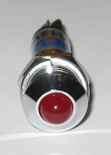 Panel Mount LED - Red - Chrome Case - 12V DC - 8mm Mounting - Lockwasher / Nut