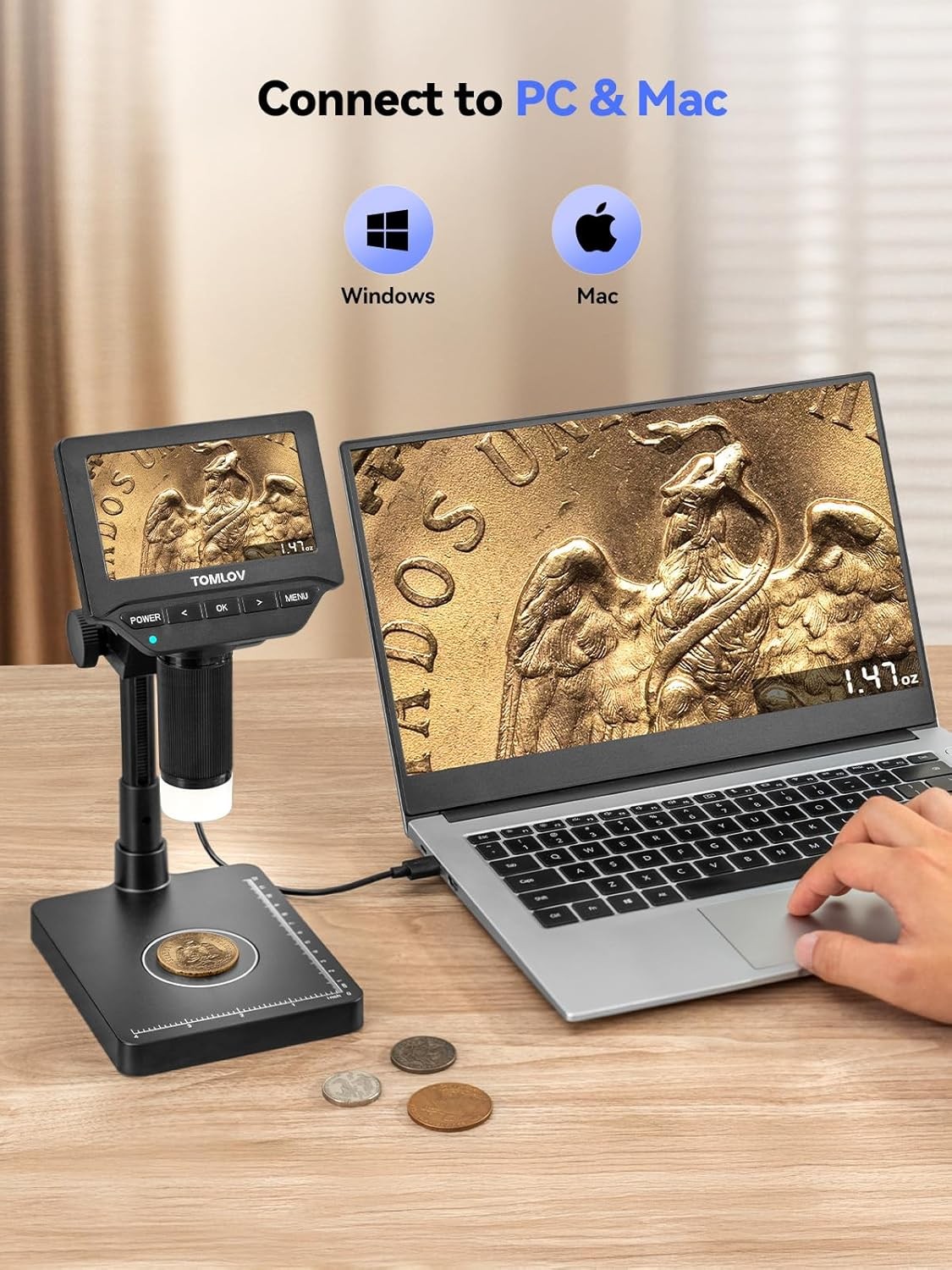 TOMLOV 200X Digital Microscope Coin Magnifier 0.1g Accuracy Scale Microscope