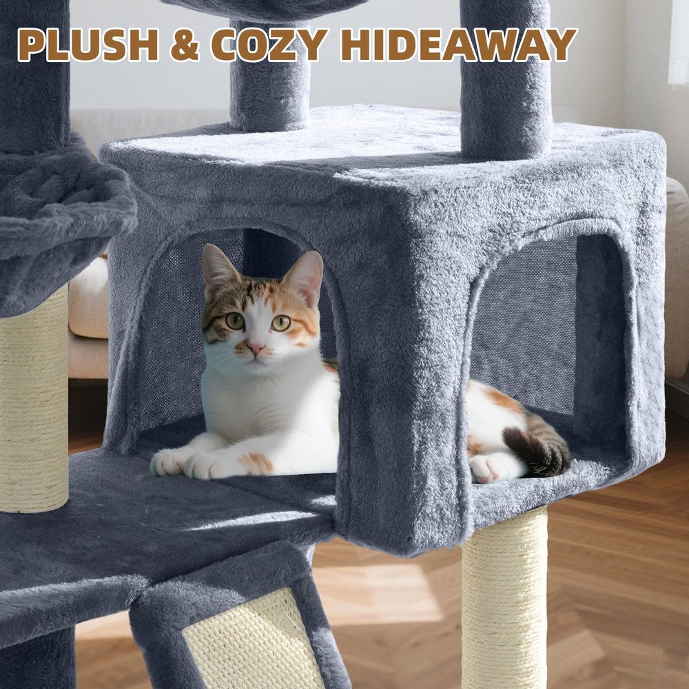 37" Cat Tree Tower 3-Tier Compact Condo with Scratching Post Hammock Grey