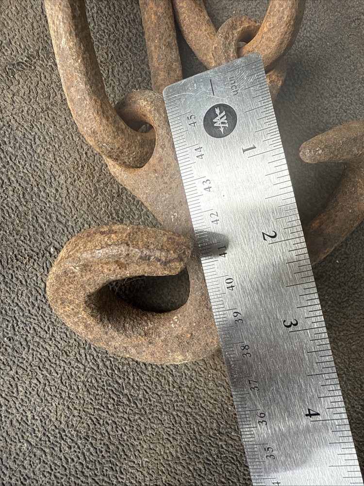 Antique Hand Forged Hook & Double Chain Primitive Farm Hearth Blacksmith