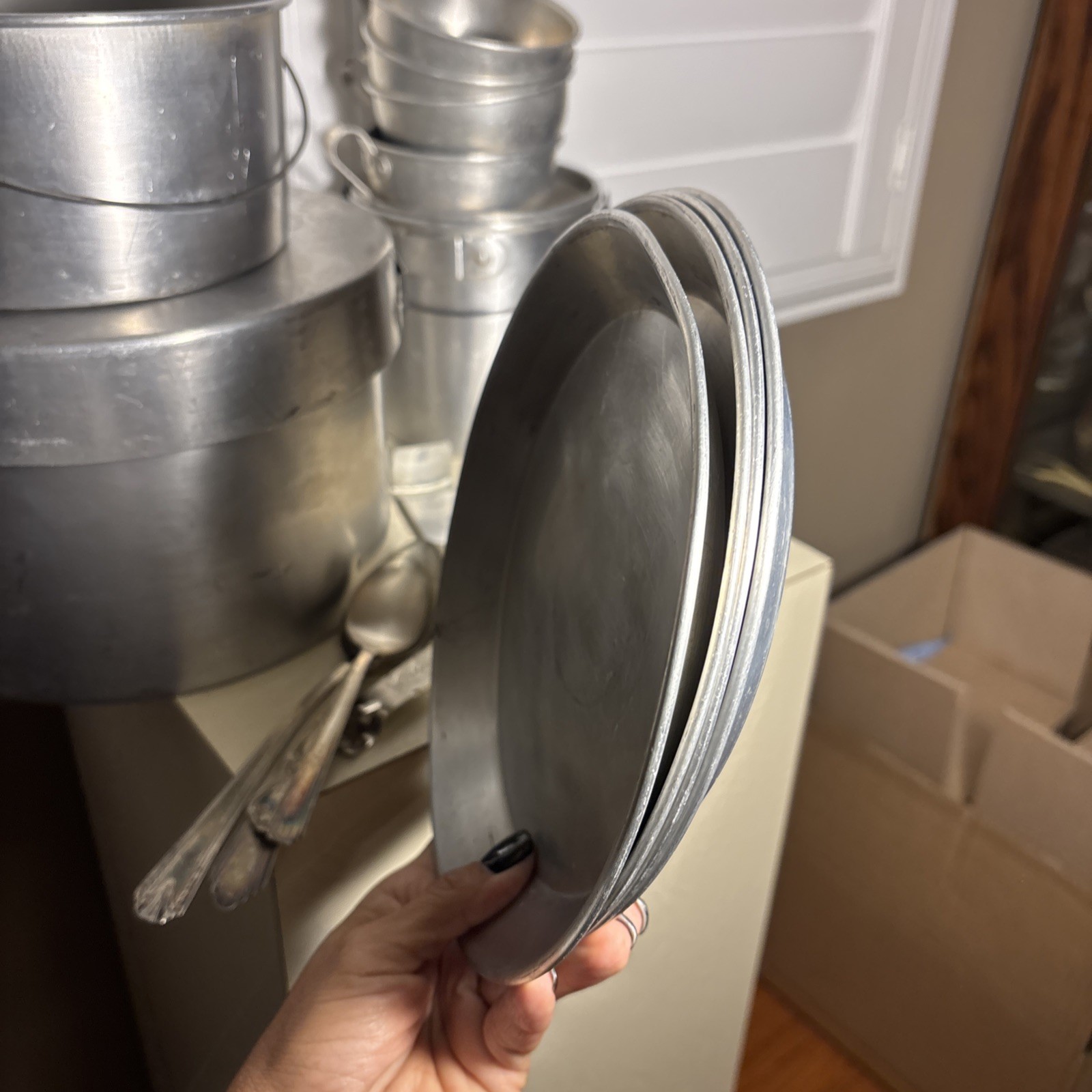 Vintage Aluminum Nesting Camping Mess Set Cooking Pots Plates Cups Set 4 Japan