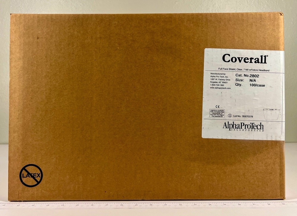 100/case Coverall Full Face Shield, Alpha ProTech 2802, Clear, 7 Mil
