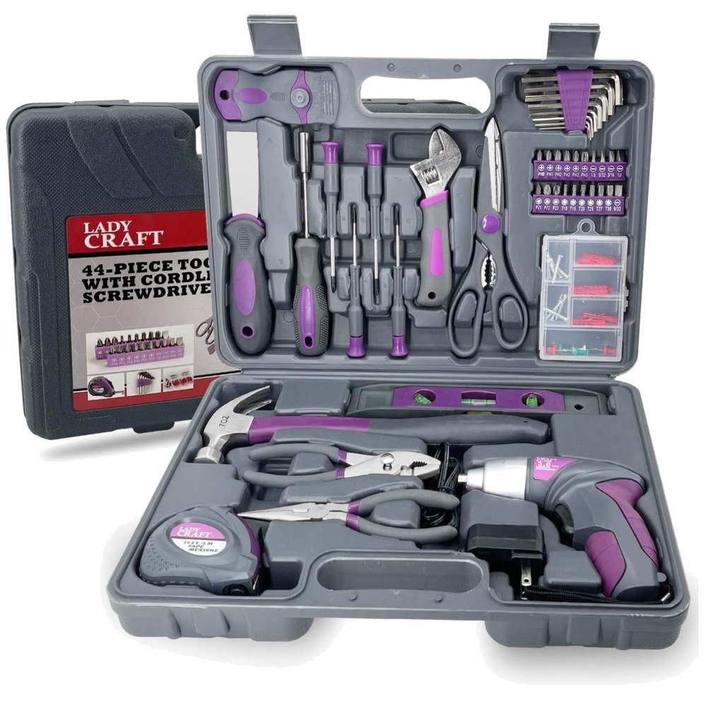 Pink Lady Tools Kit Set - 44PCS Cordless Screwdriver Toolbox