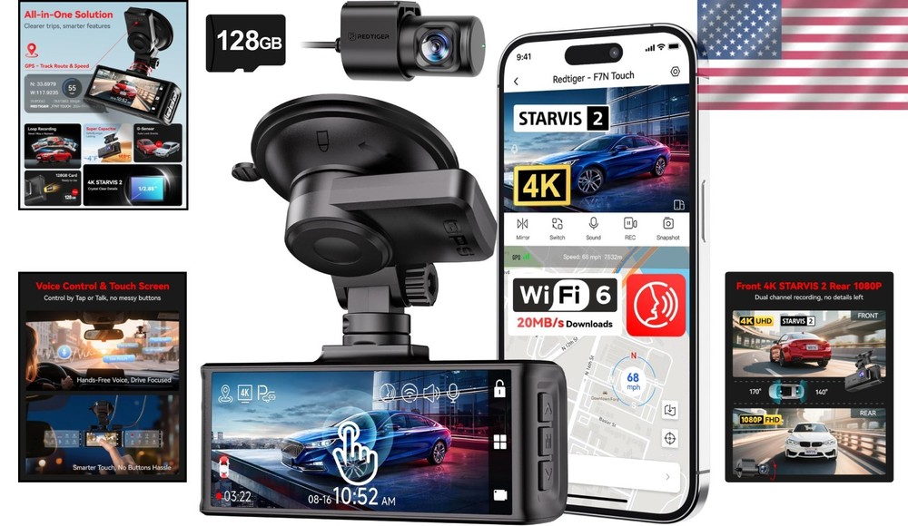 Advanced 4K Touch Screen Dash Camera with Built-in GPS & WiFi Connectivity