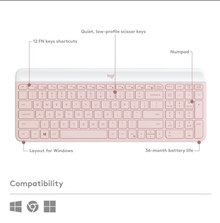 Logitech MK470 Slim Wireless Keyboard and Mouse Combo - Rose Colored