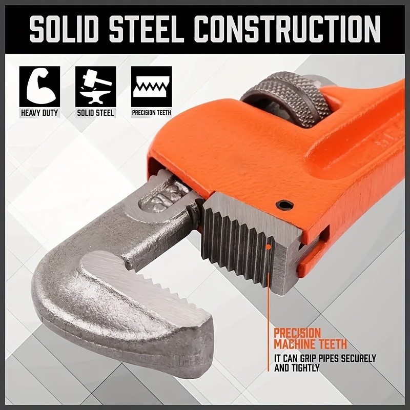 Heavy Duty Pipe Wrench - Forged Steel, Multiple Sizes for Plumbing & Vehicle Rep