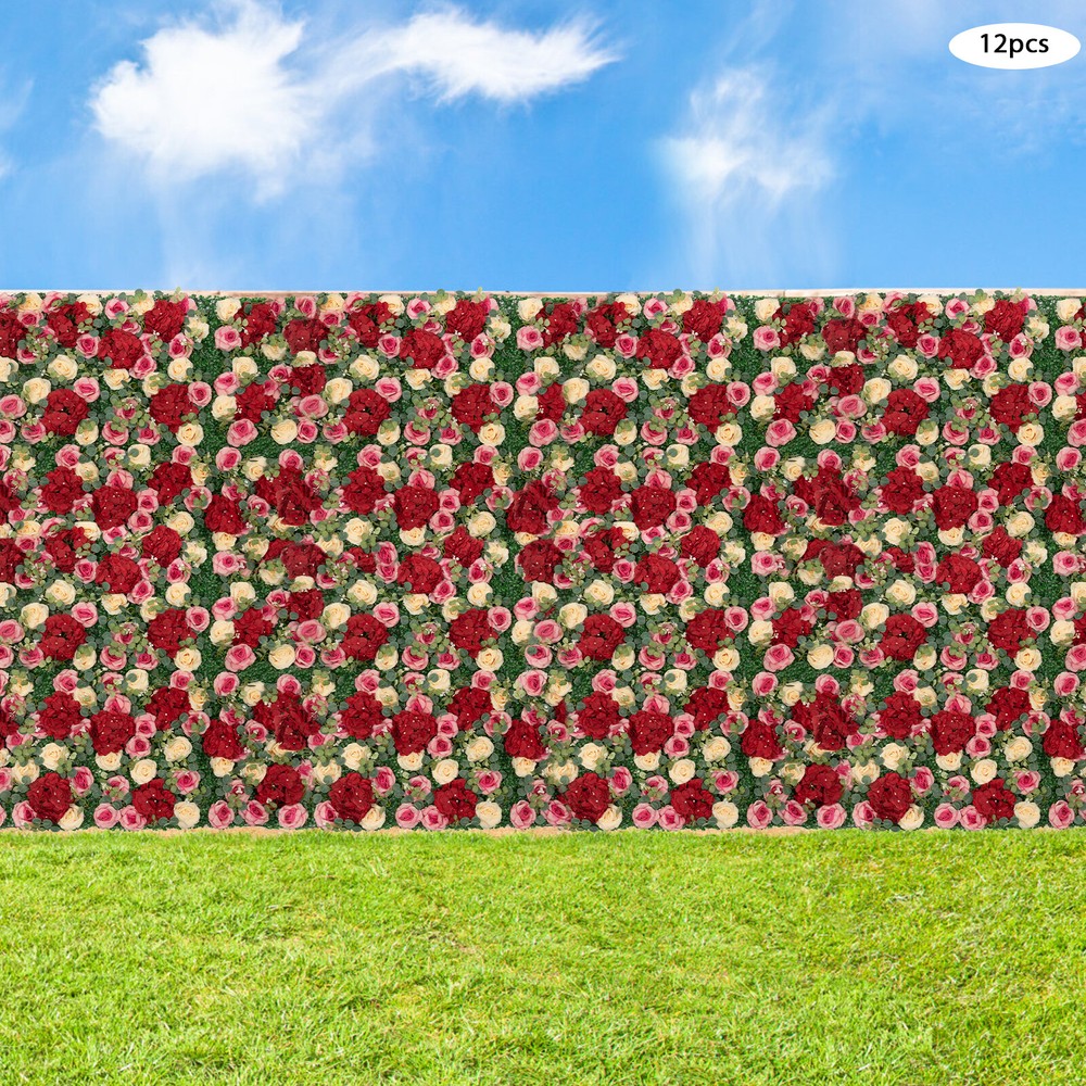 12Pcs Artificial Flower Wall Panel Backdrop Wedding Rose Hydrangea Flower Decor