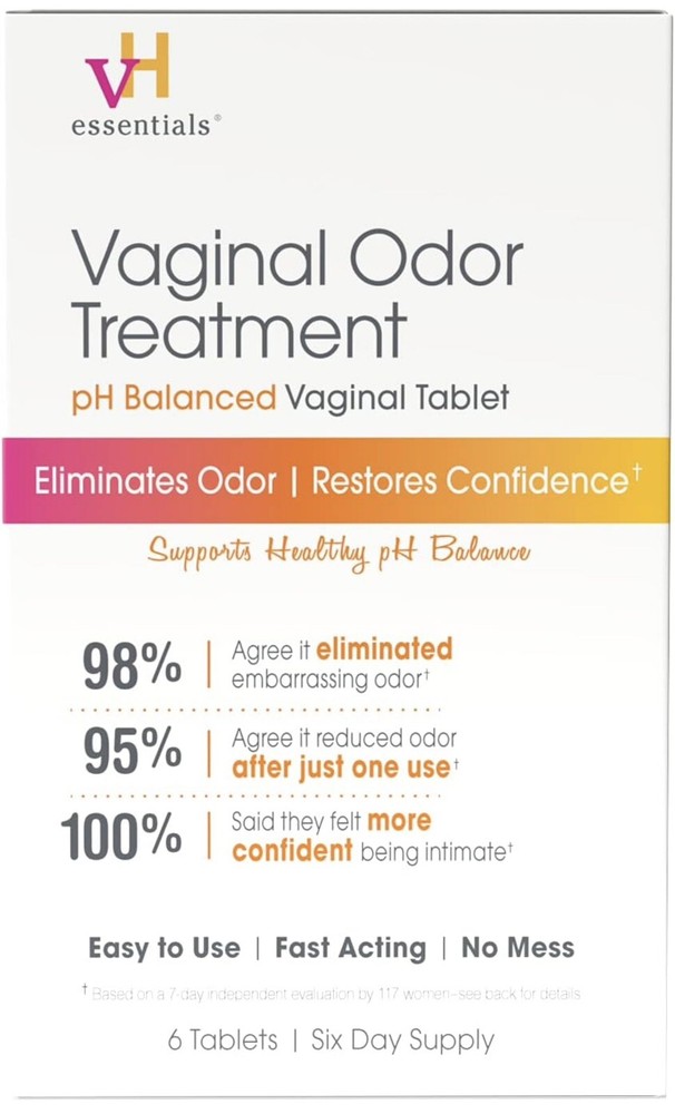 (2 Pack) vH Essentials Vaginal Odor Treatment pH balanced, 6 Tablets ea.