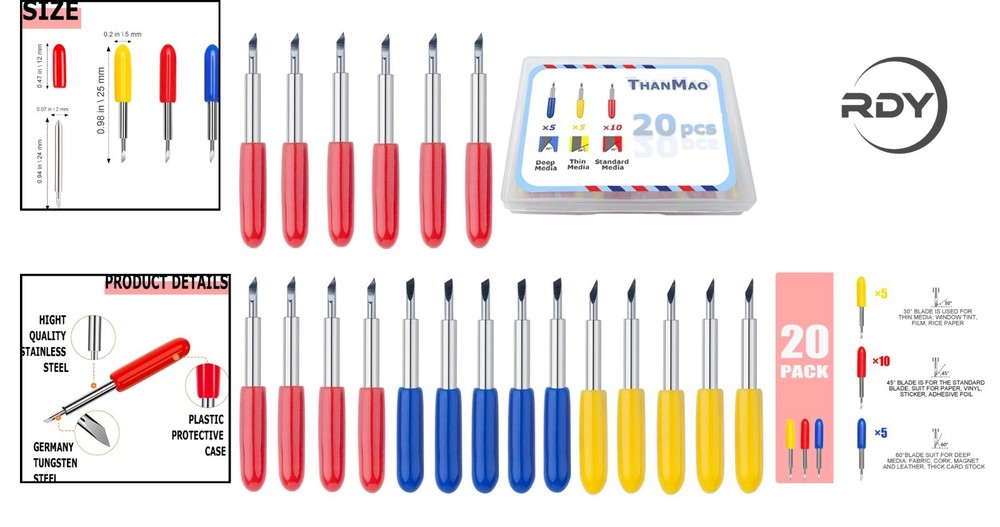 Multicolored 20-Piece Replacement Blade Set for Explore Air & Maker Machines