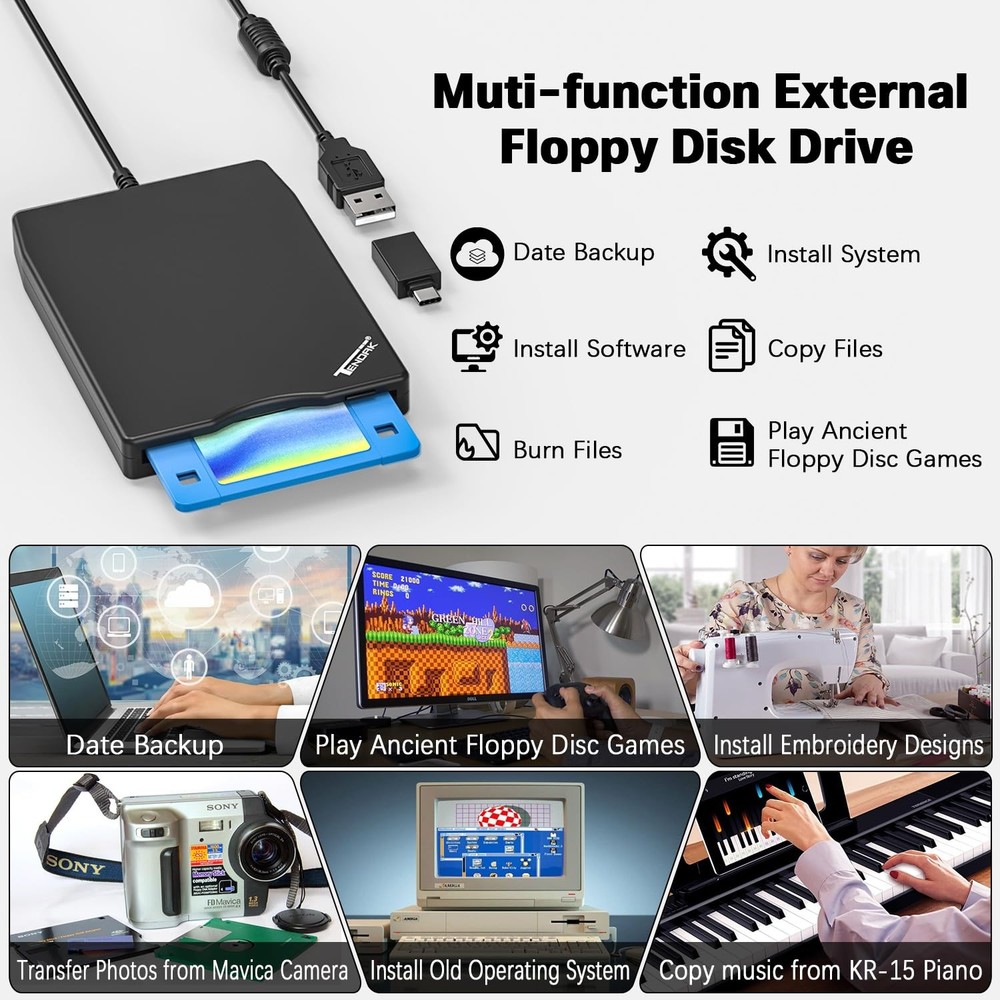 USB Floppy Disk Drive Floppy Disk Reader 3.5 inch Portable USB External 1.44M