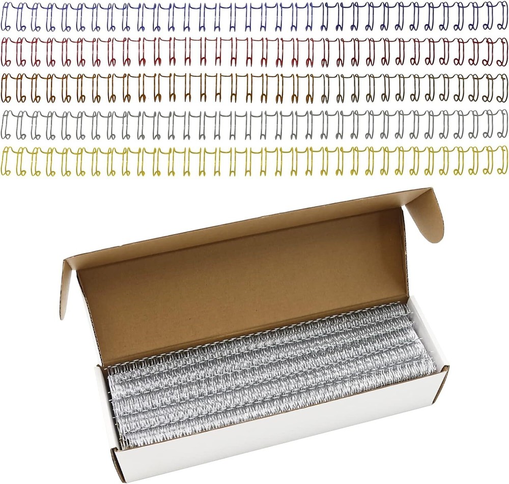 100 Pack Metal Twin Loop Binding Wire Coils, 32-Loop, 3/8" Mixing Color Doubl...