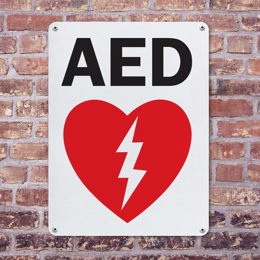 (2 Pack) AED Sign Decal Metal Plastic