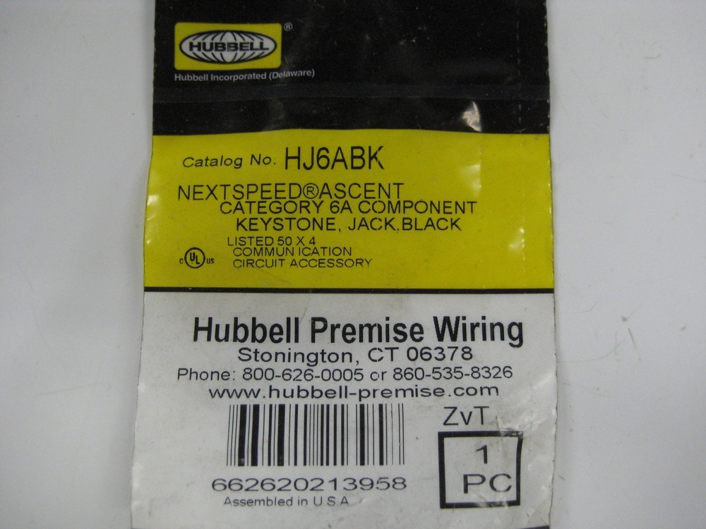 HUBBELL HJ6ABK JACK BLACK NSMP