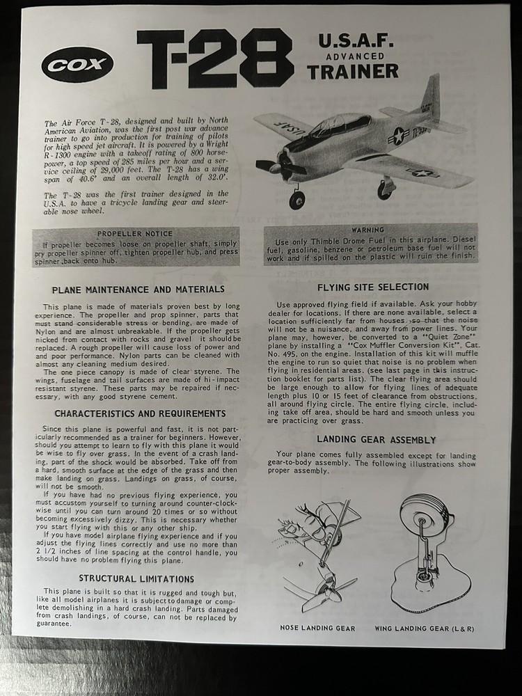 Cox Airplane T-28 Instructions