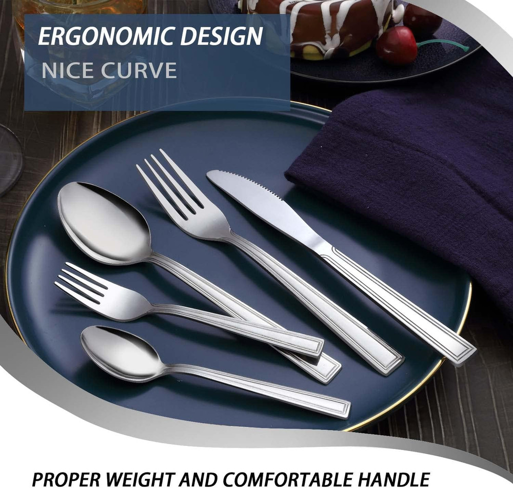 60-Piece Silverware Set for 12 - Stainless Steel Silverware Set, Include Spoo...