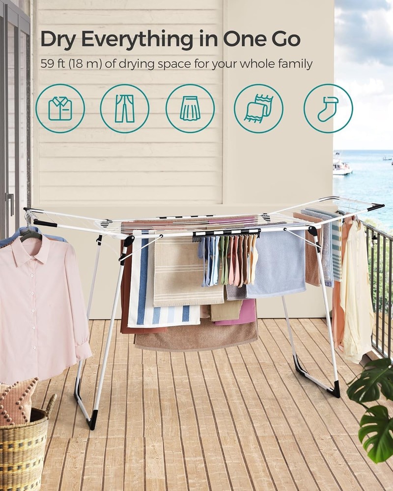 Clothes Drying Rack Foldable, Gullwing Laundry Drying Rack, Space-Saving Indoor
