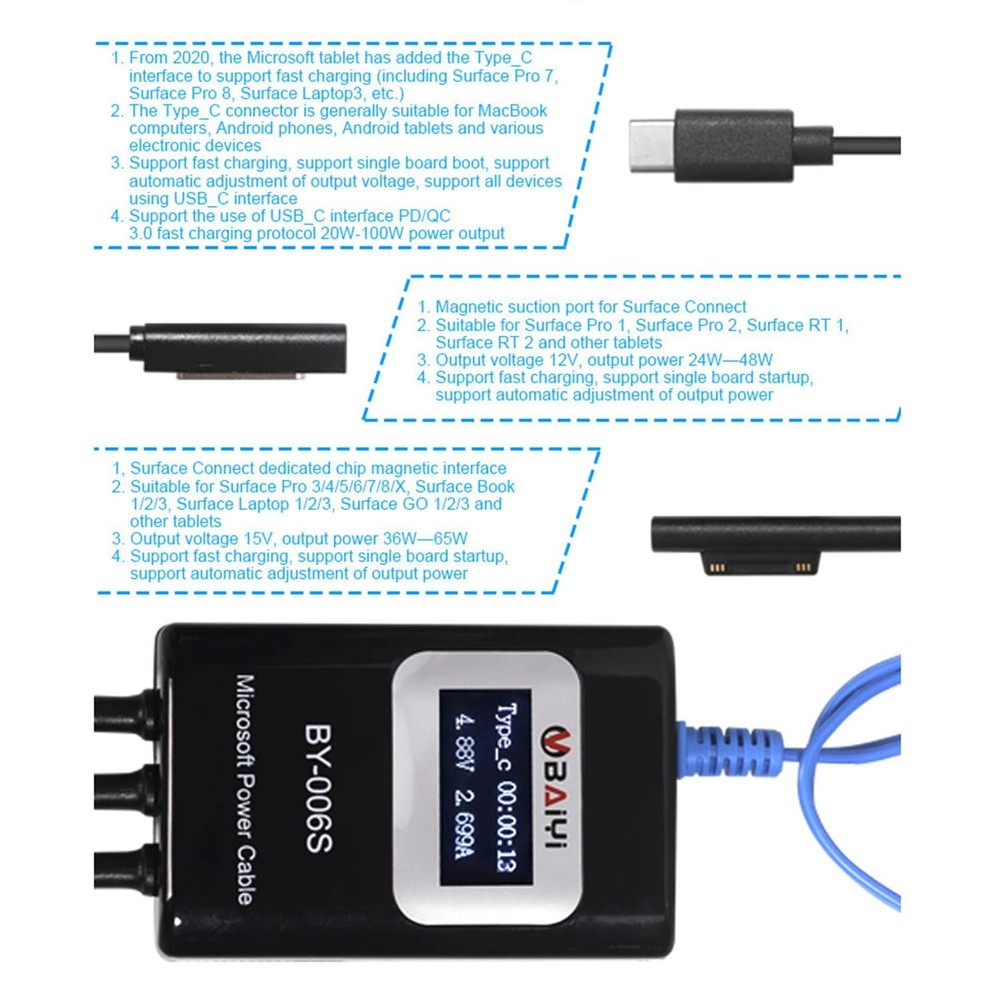 Genuine OEM Baiyi BY-006S Microsoft Surface Power / Boot Cable Tester