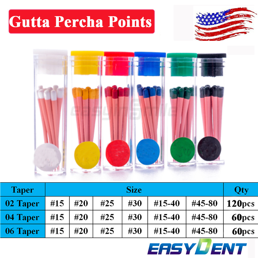 Endodontic Gutta Percha Points Dental Endo Root Canal .02/.04/.06 Taper 60/120pc