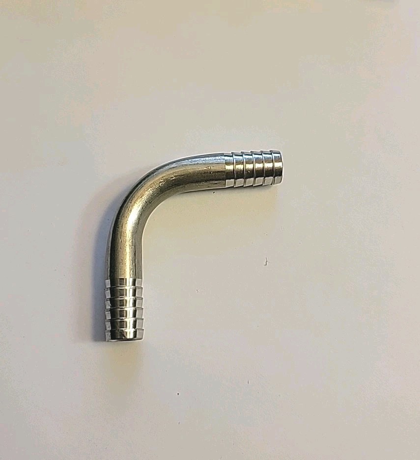 3/8 Stainless Steel  90 Degree Elbow Fitting Barbed, Fits 3/8" ID Tubing