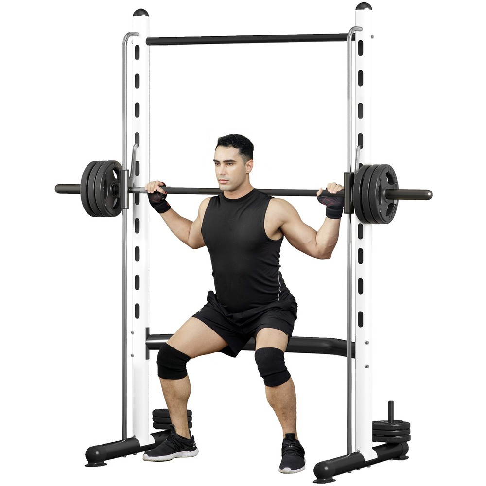 Soozier Adjustable Squat Rack with Pull Up Bar and Barbell Bar Bench Press