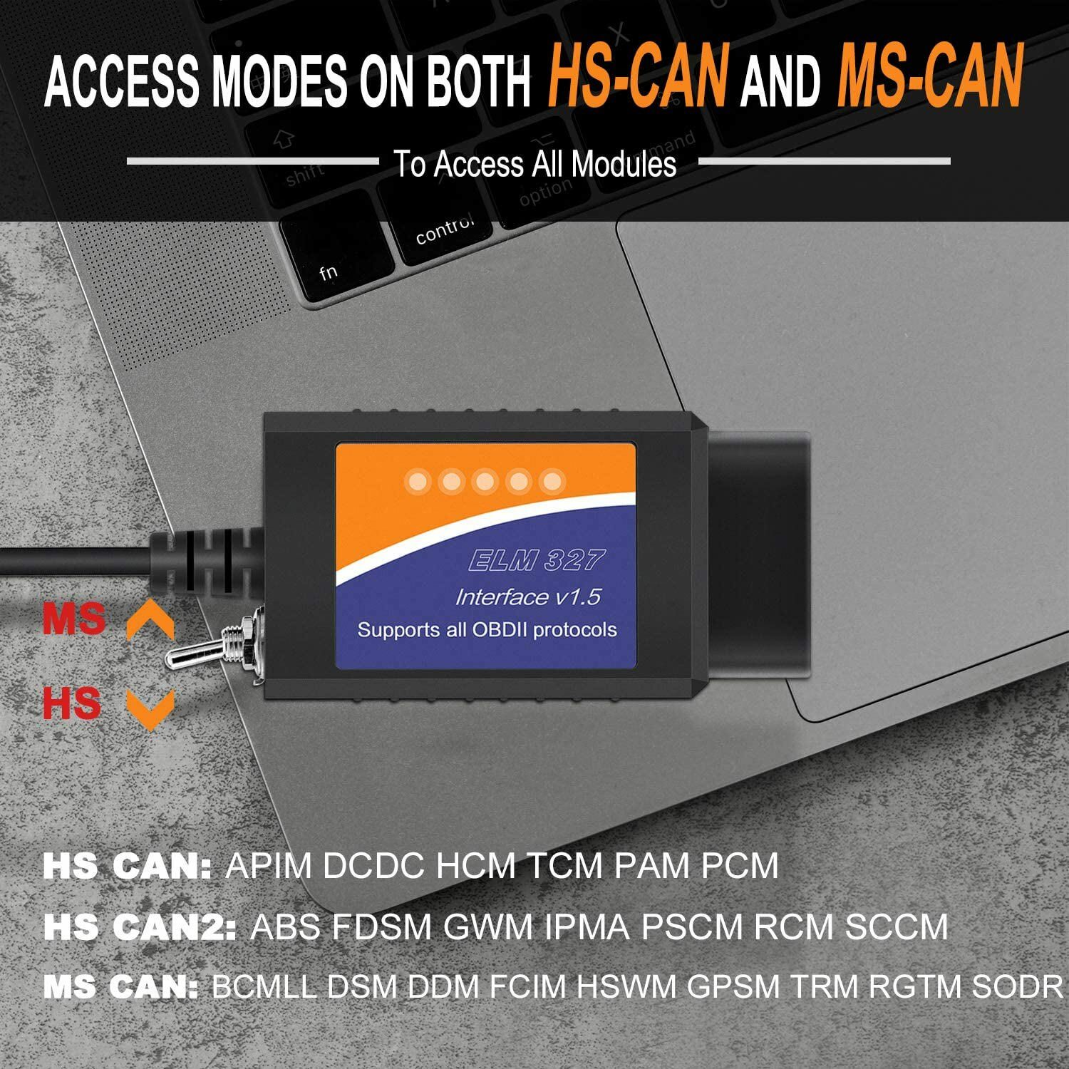 ELM327 V1.5 USB FORScan OBD2 Scanner Adapter for Ford Car and Light Truck HS-CAN