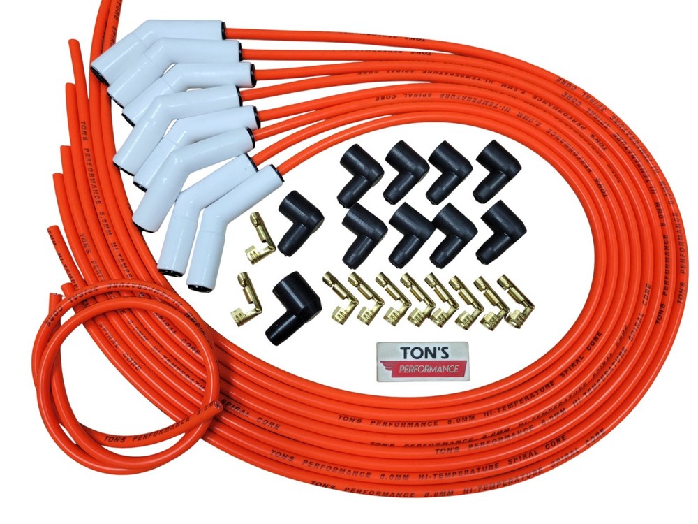 Orange 135* Ceramic 8mm Spark Plug Wire Kit High Temperature Silicone v8 Points