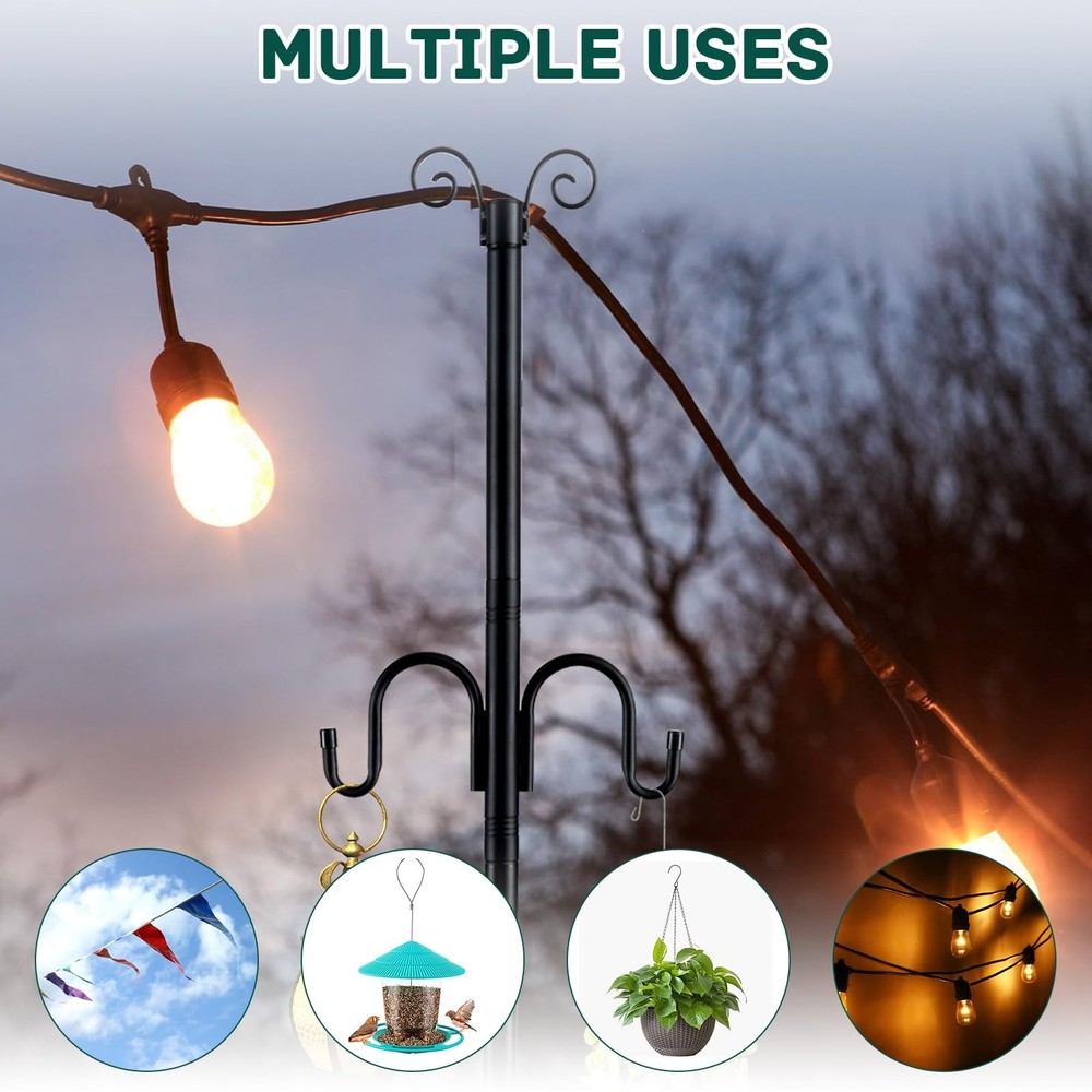 String Light Poles 2 Pack, 10FT Patio for Lights Metal Post Pole with Hooks to