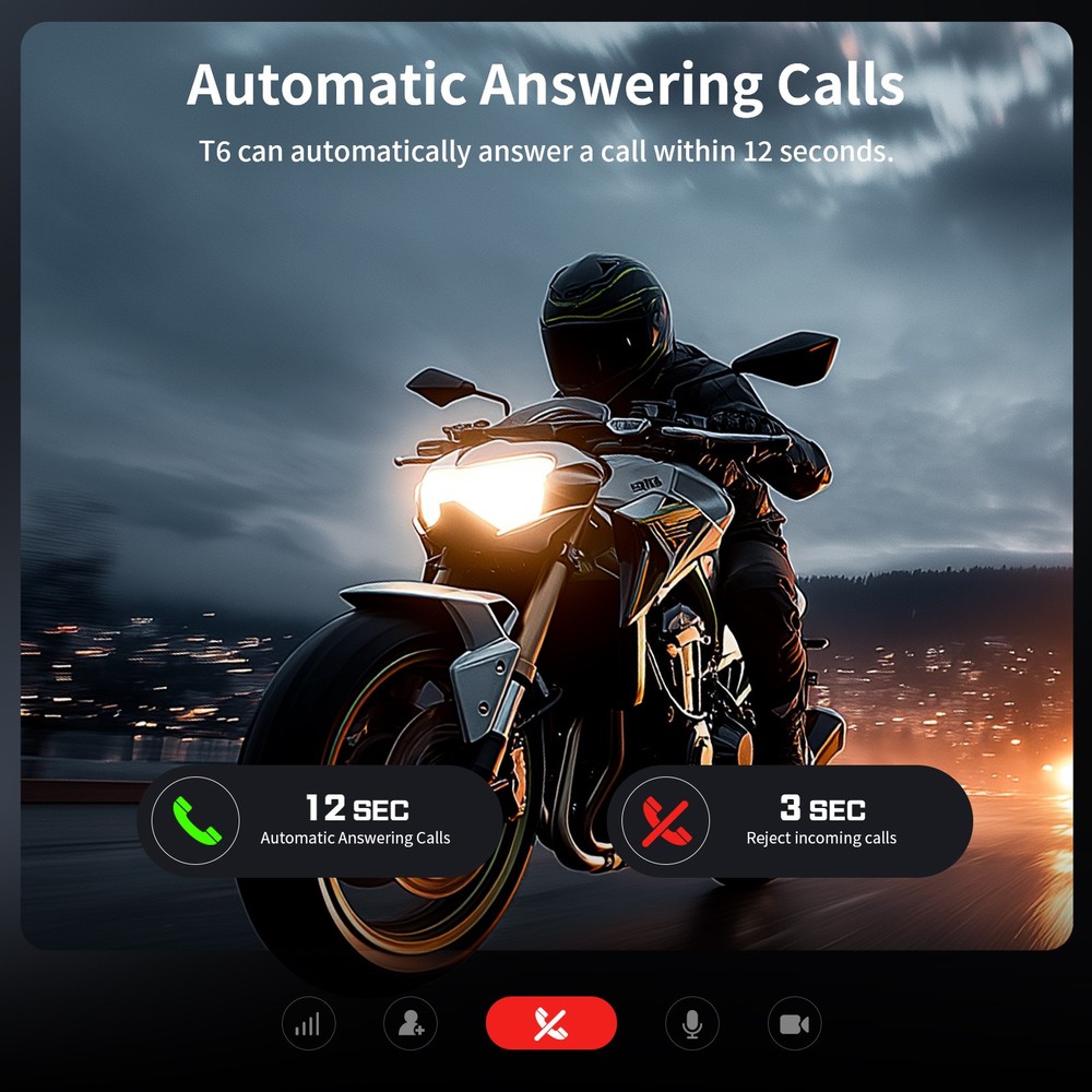 T6 Bluetooth Motorcycle Helmet Intercom 1000m 2-Way Live Headset Intercom
