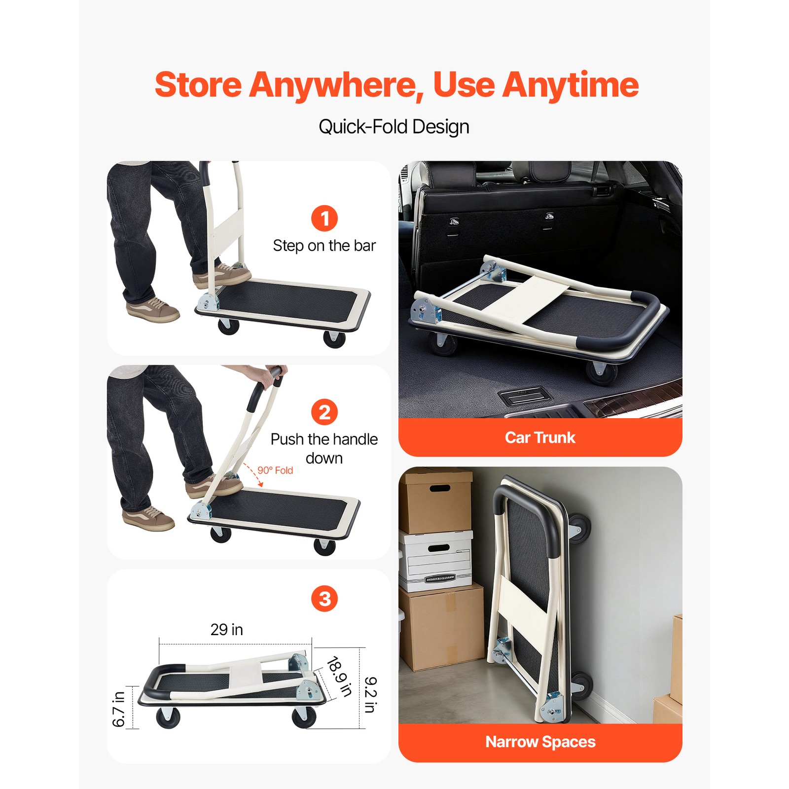 Uimoso Foldable Push Cart Dolly 330lbs Capacity with Wheels and Folding Platform