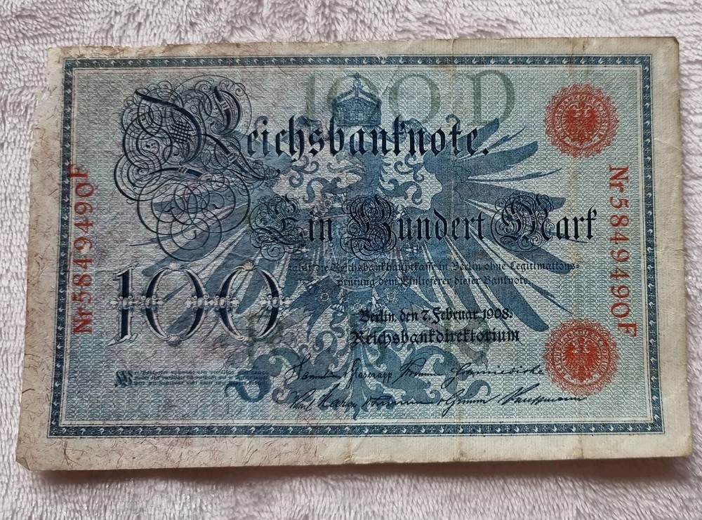 1908 Germany Reichsbanknote 100 Mark Banknote Circulated