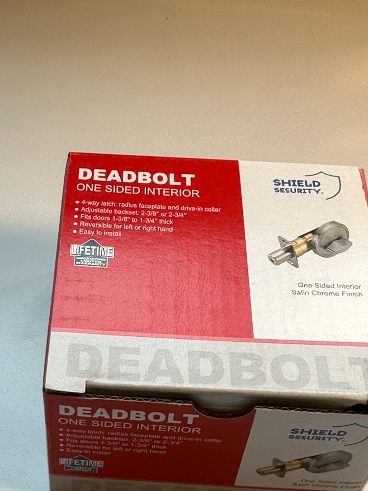 Shield Security Deadbolt One Sided Interior Satin Chrome Finish #913788 NEW