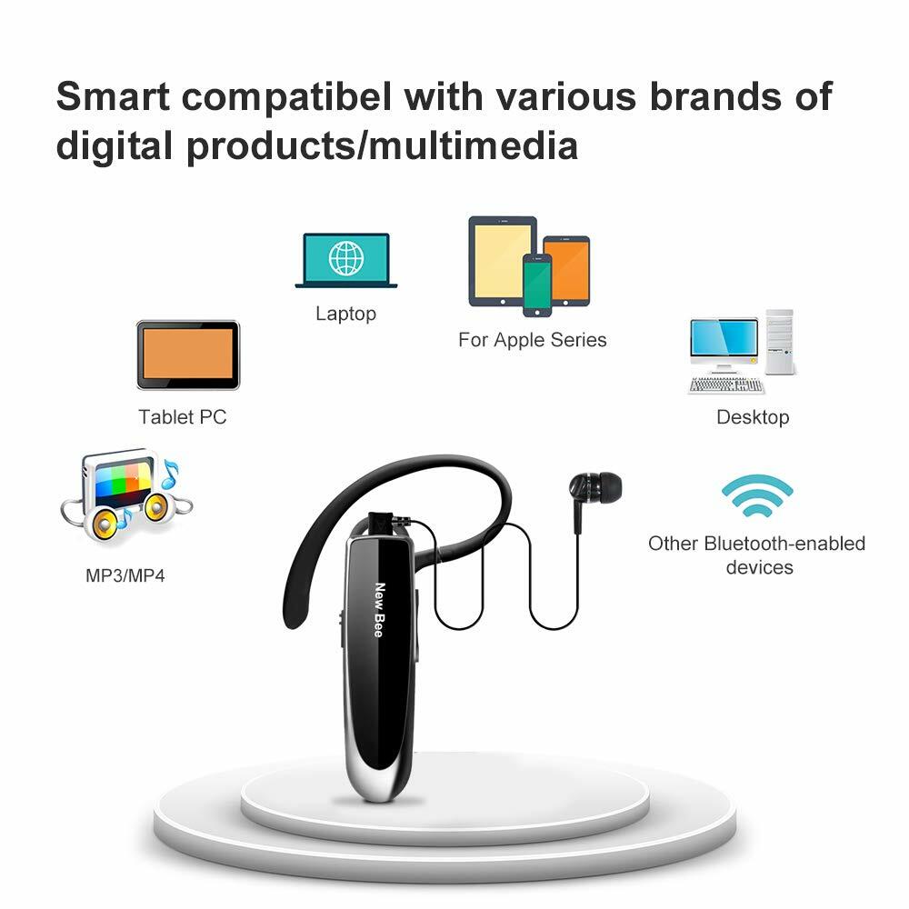New Bee Bluetooth Headset Two Device Connection Handsfree driving Headset, Black