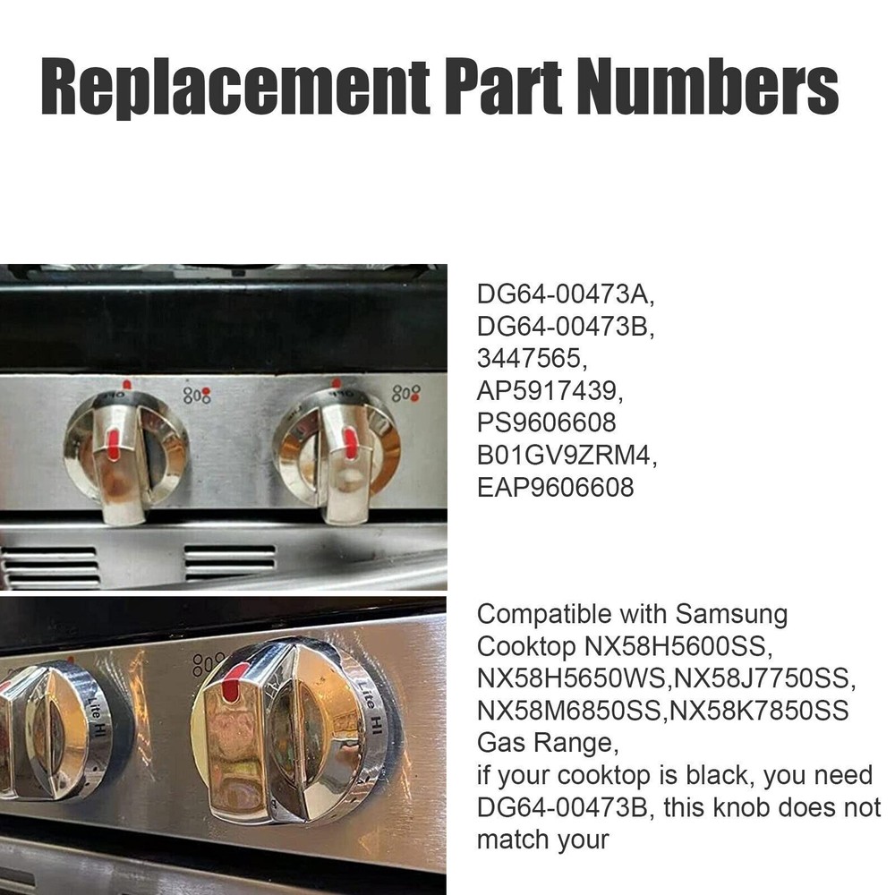 5 Pcs DG64-00473A Gas Knobs "Original OEM" For Samsung Range stove Burner Knobs