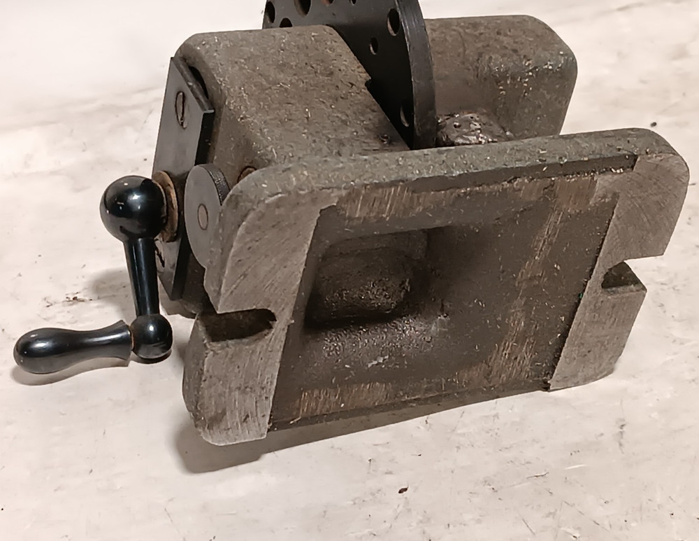 Vintage cast iron manual hand-crank bench mounted tool grinder sharpener device