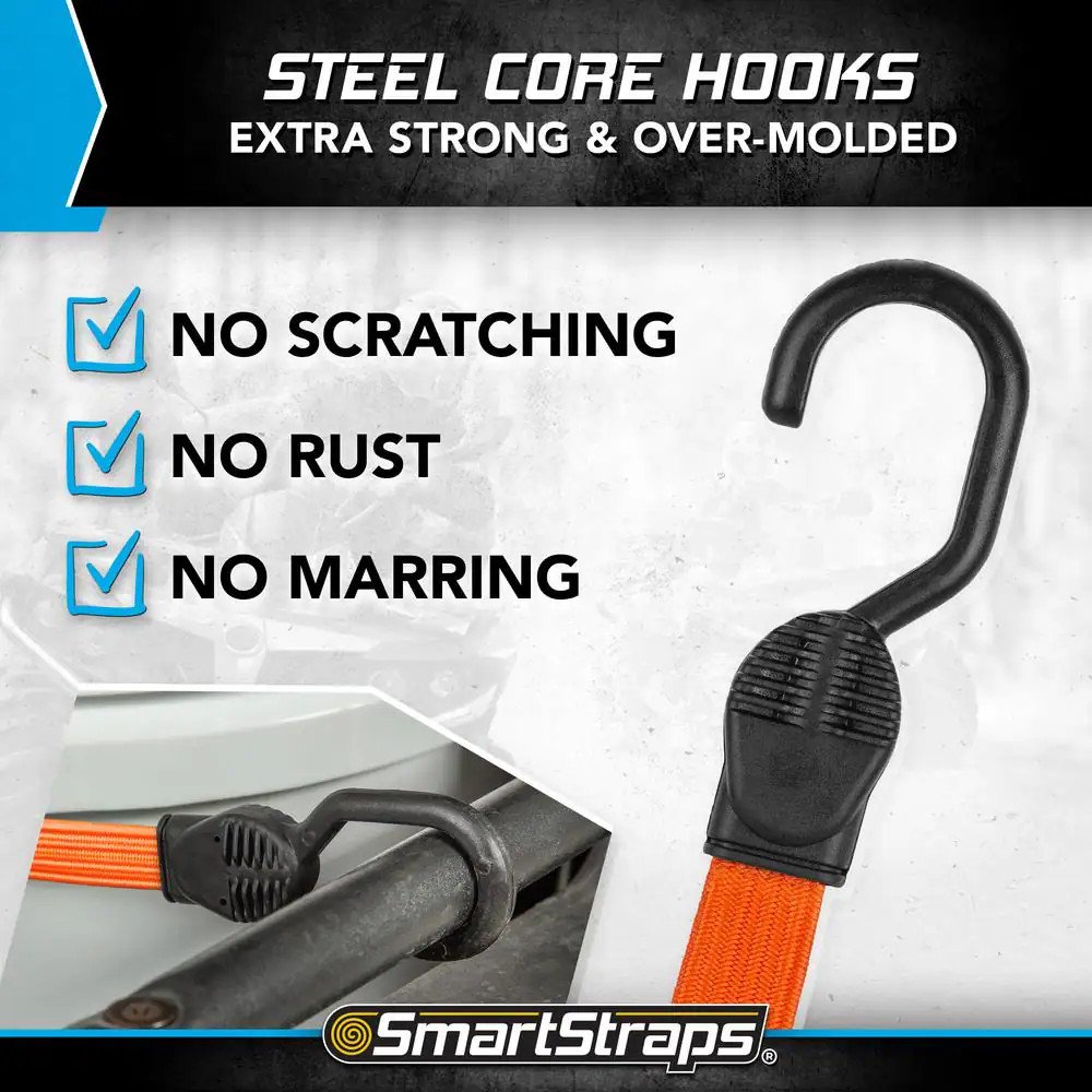 36 In. Orange Flat Strap Bungee Cord with Hooks - 2 Pack