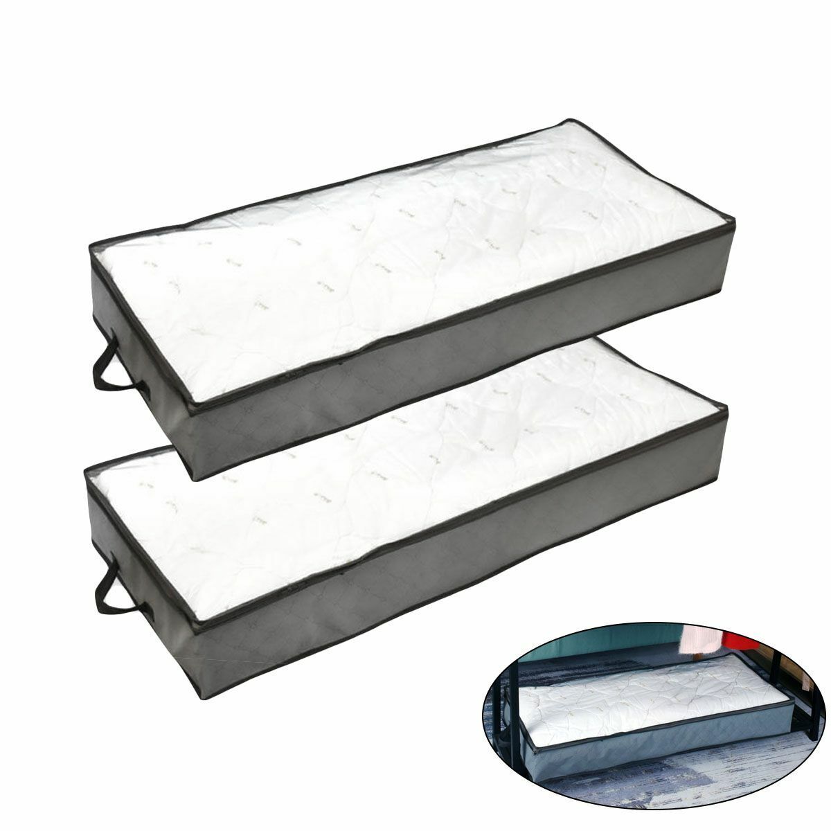 2 Pack Flexible Zippered Under Bed Storage Bag Large Underbed Clothes Storage US