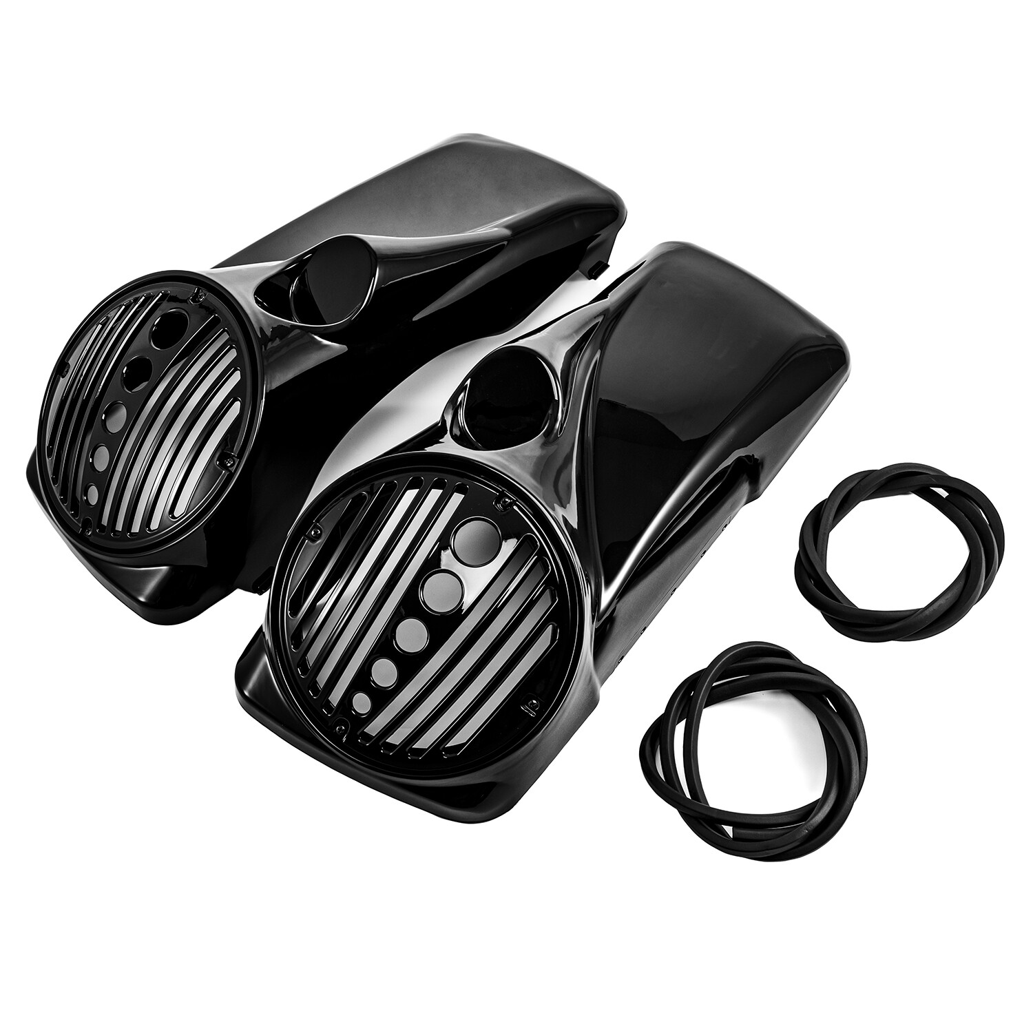 Vivid Black 8" Speaker Lids w/ Tweeter port For Harley 1994-13 Touring FLTR FLHT