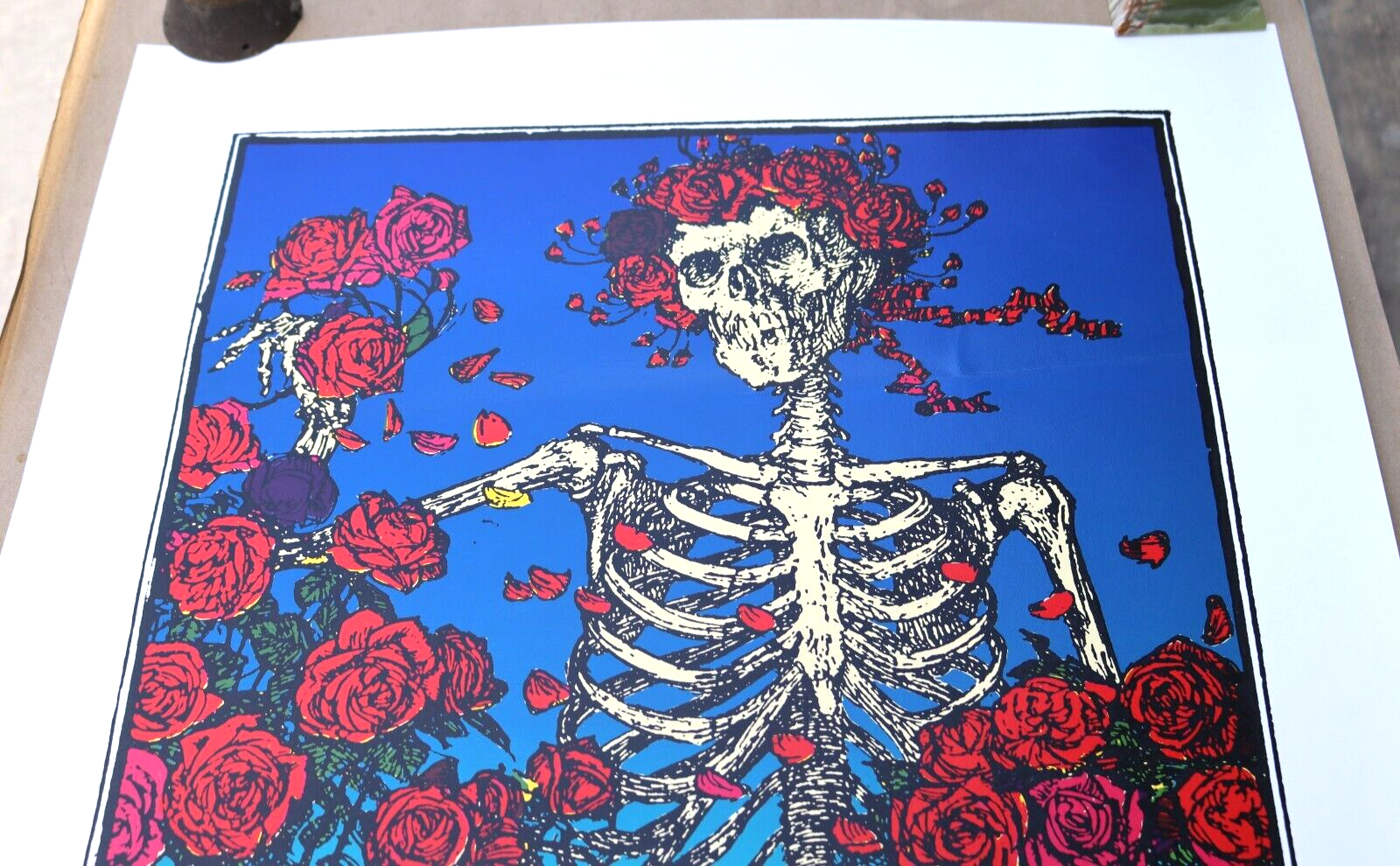 GRATEFUL DEAD SKELETON & ROSES POSTER PRINT ART SIGNED STANLEY MOUSE 29x22"