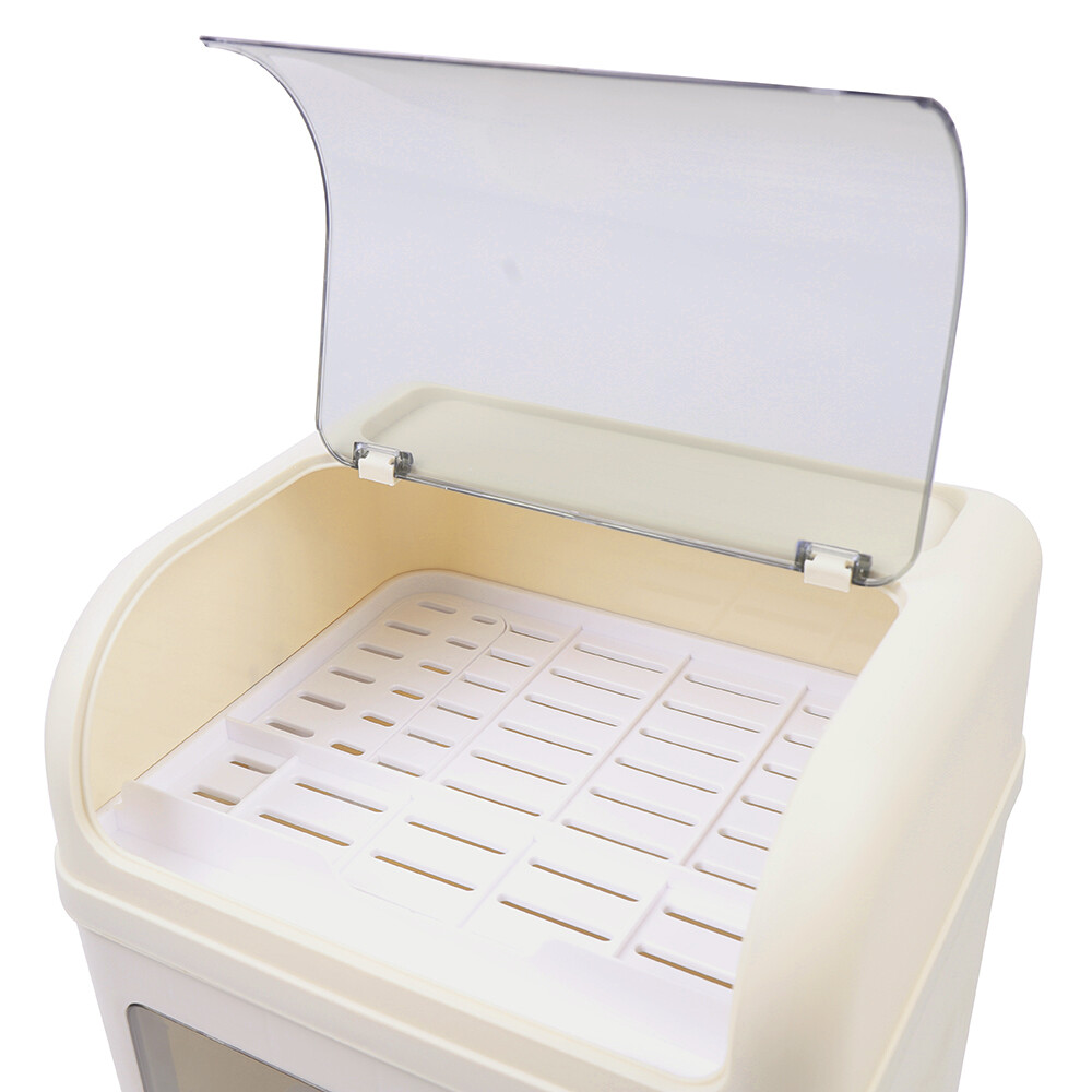 Covered Kitchen Dish Drying Rack Plastic Dustproof Drain Storage Box Basket Hold