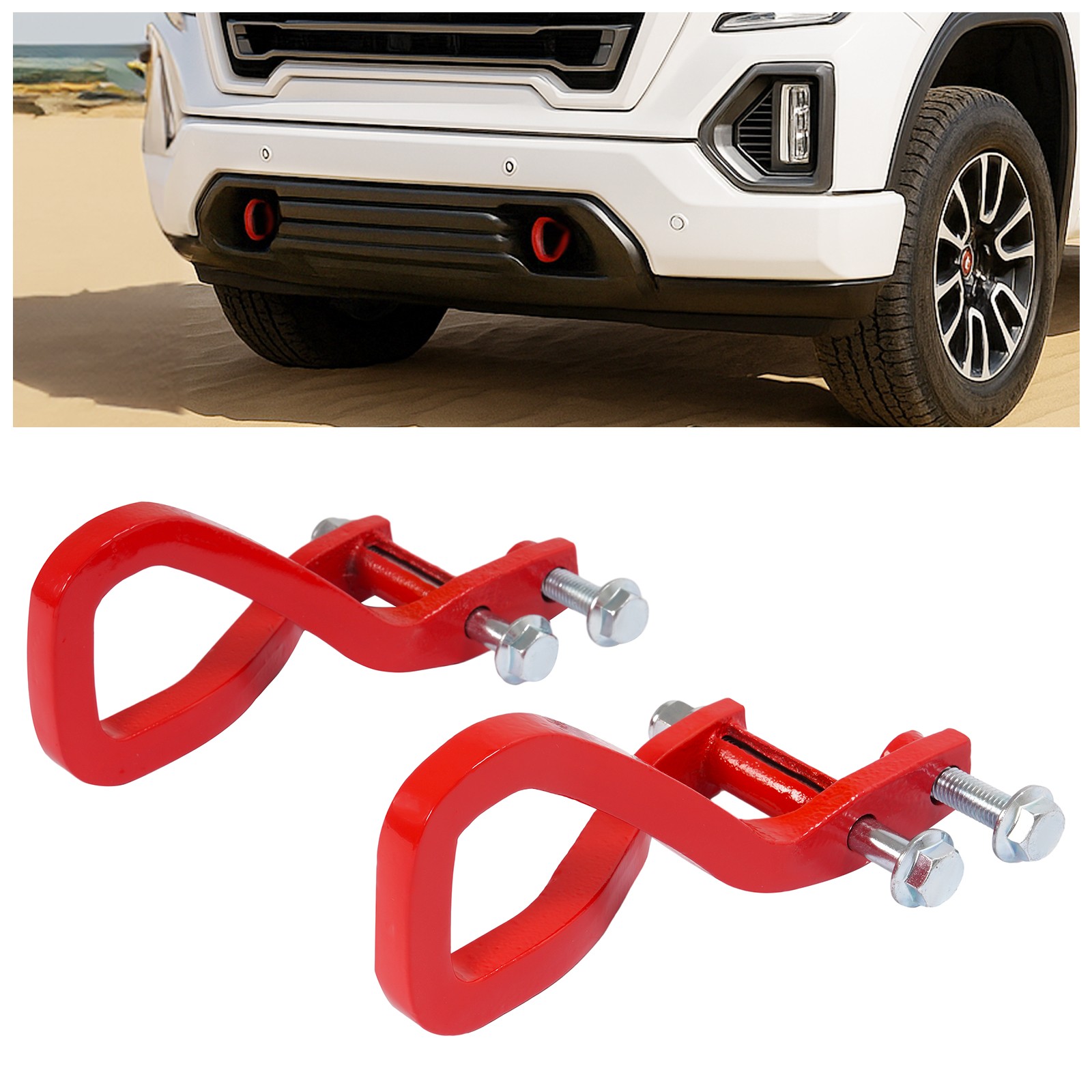 Red Front Tow Recovery Hooks w/ Bolts For GMC Sierra 1500 2019-2026 #84280203