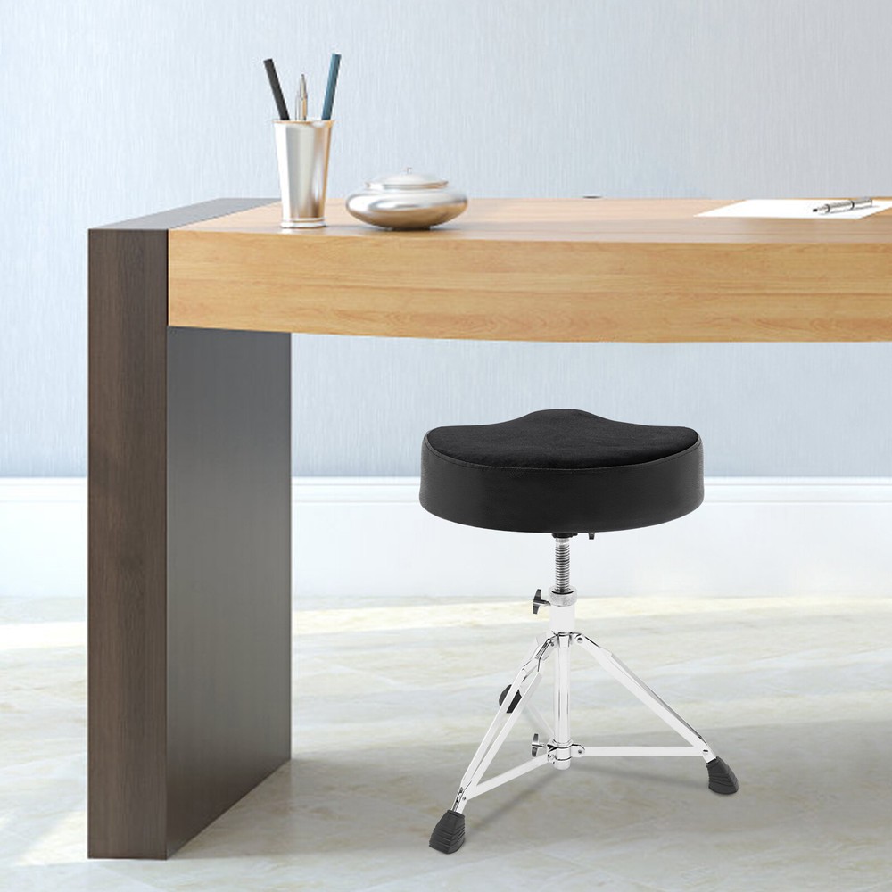 Adjustable Black Drum Stool with Thick Padded Seat for Comfort