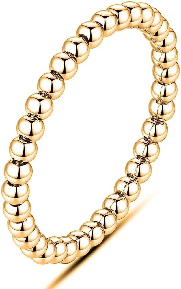 18K Gold Plated 925 Solid Sterling Silver Ball Stackable Ring Band for Women