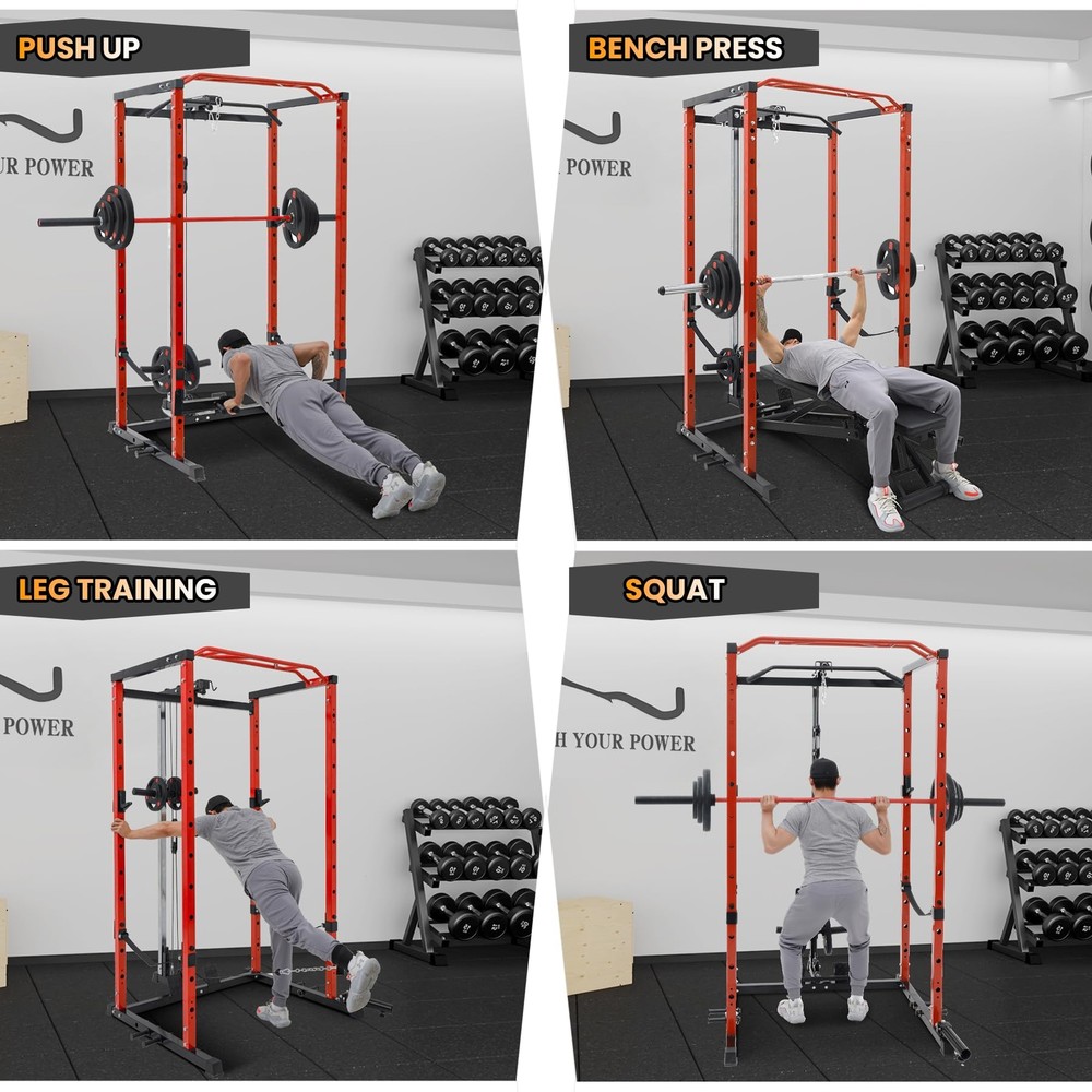 Power Cage w/LAT Pulldown,Multi-Functional Power Rack,Dip Bar forCage Home Gym