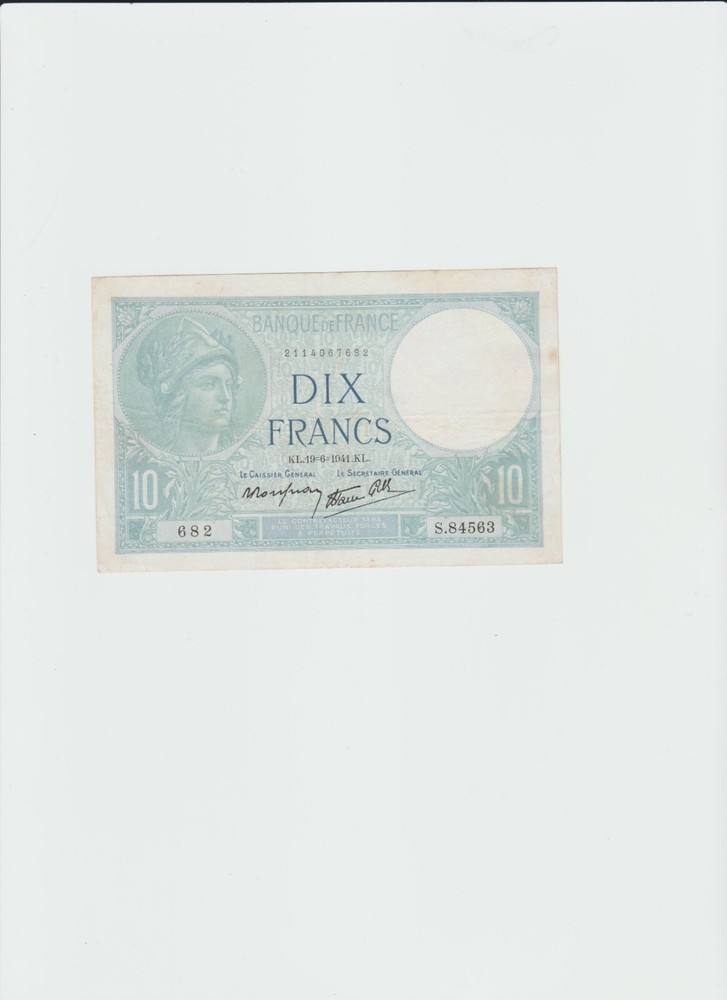 1941 French 10 Francs Banknote