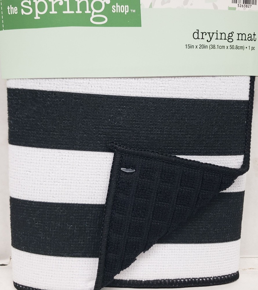 Kitchen Microfiber Drying Mat (15" x 20") BLACK & WHITE STRIPES, MI