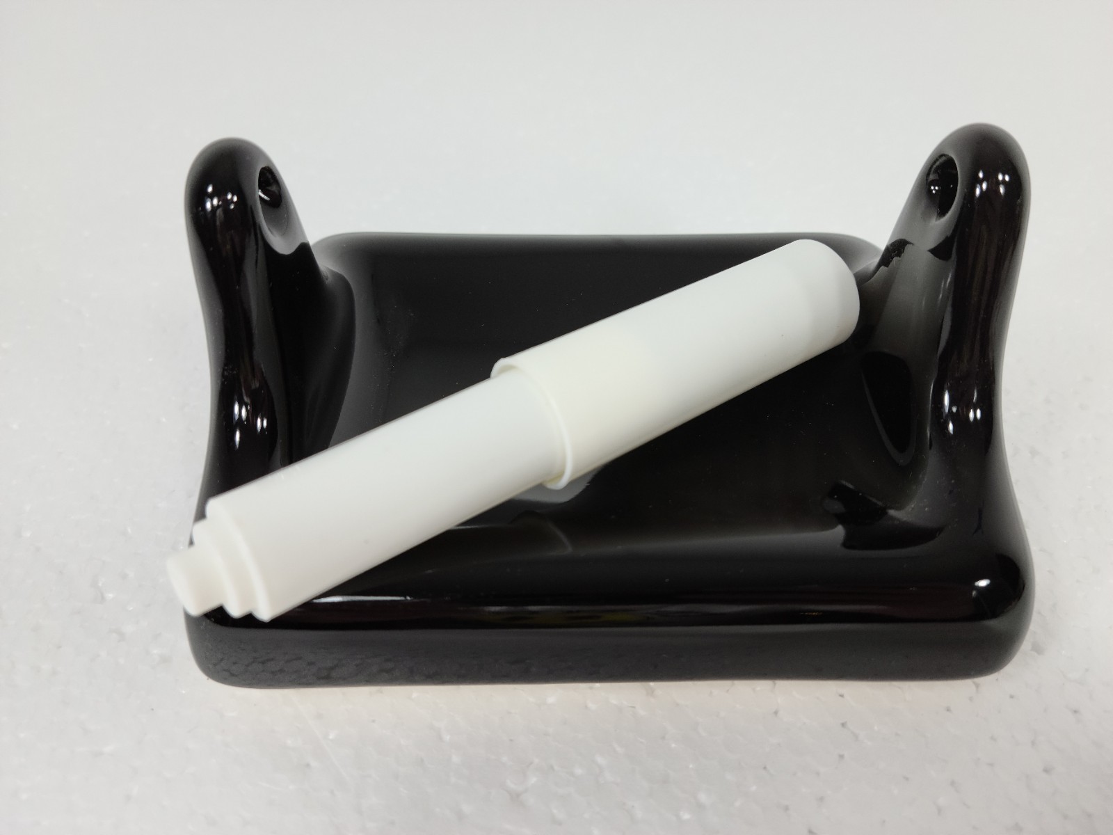 Black Ceramic TP Holder Toilet Paper Porcelain Mid Century Modern Vintage Retro