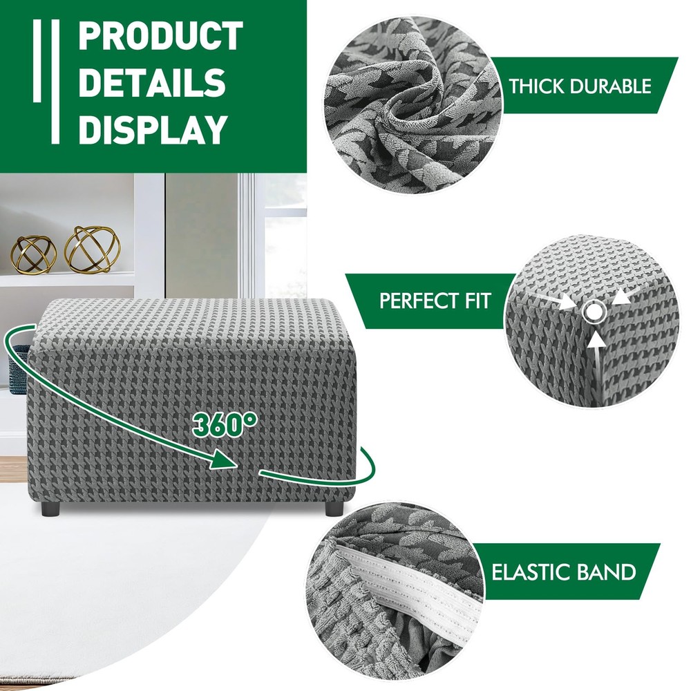 Stretch Ottoman Cover Rectangular Ottoman Slipcovers for Footstool with Elast...
